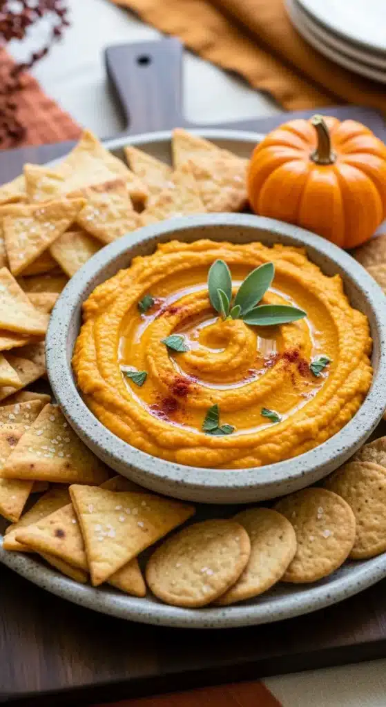 Pumpkin Hummus with Pita Chips