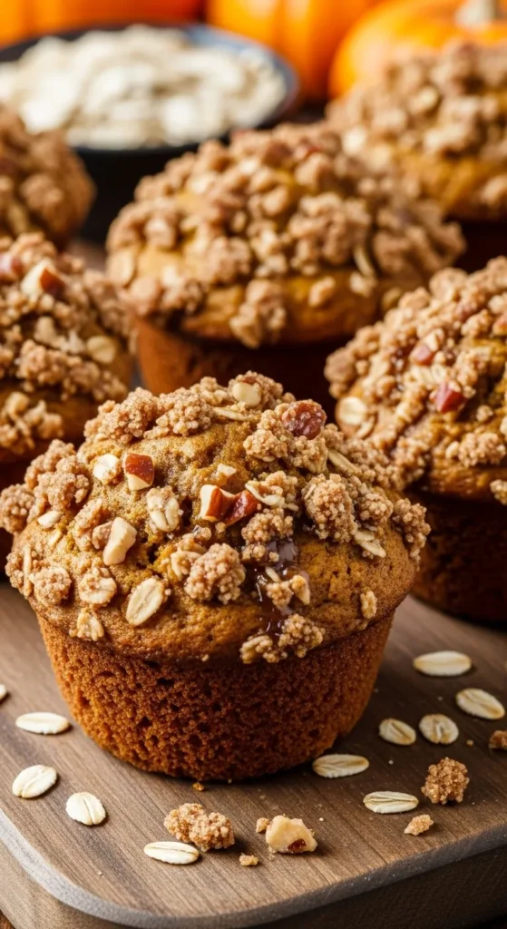 Pumpkin Oat Muffins with a Crunchy Topping
