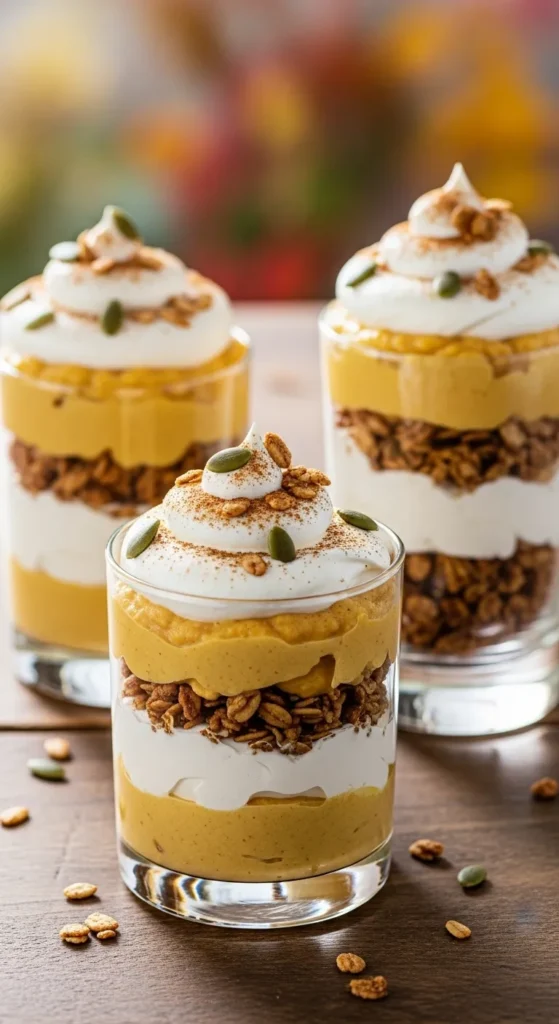 Pumpkin Parfaits with Whipped Cream and Granola