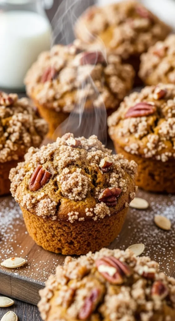 Pumpkin Pecan Muffins with Brown Sugar Topping