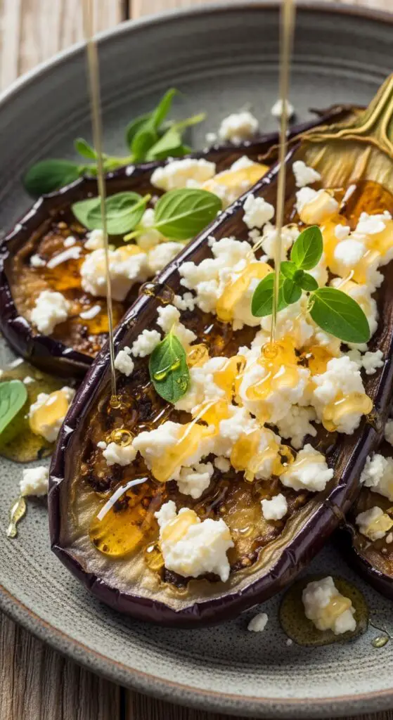 Roasted Eggplant with Feta & Honey
