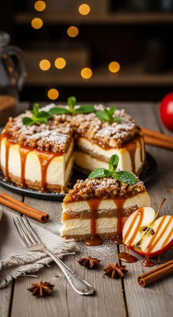 Salted Caramel Apple Crisp Cheesecake