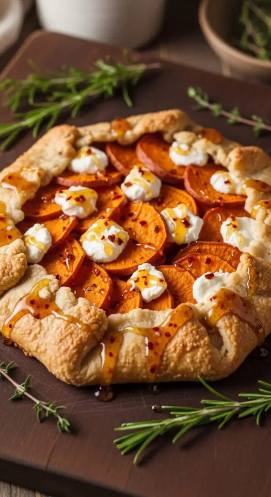Smoky Sweet Potato Galette with Goat Cheese & Hot Honey