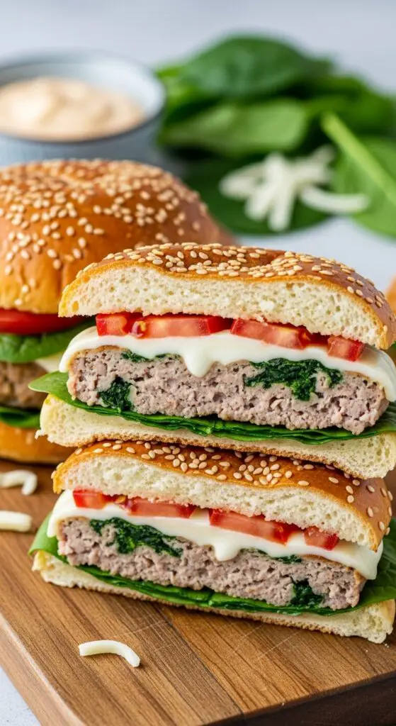 Spinach & Mozzarella Turkey Burgers