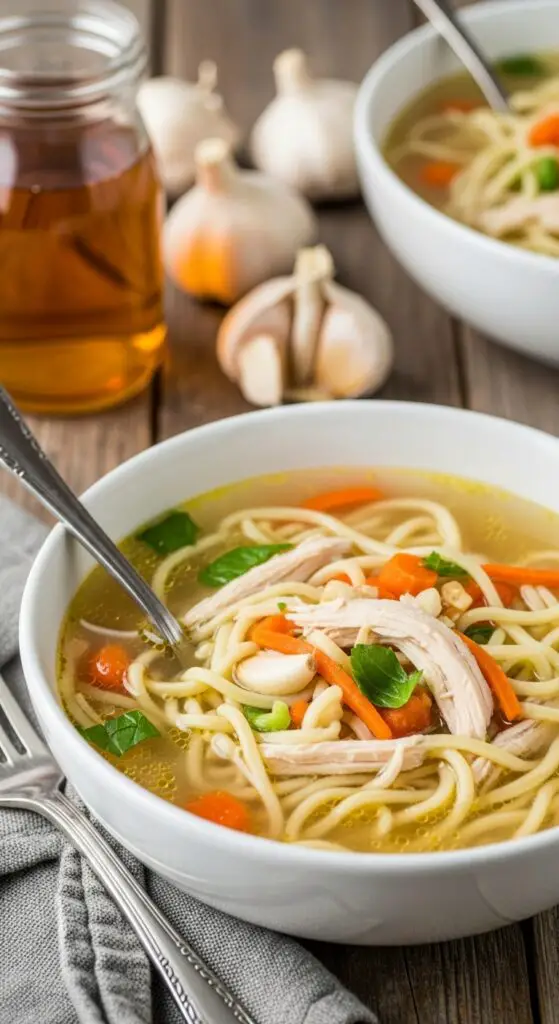 The Ultimate Garlic Bomb Chicken Noodle Soup