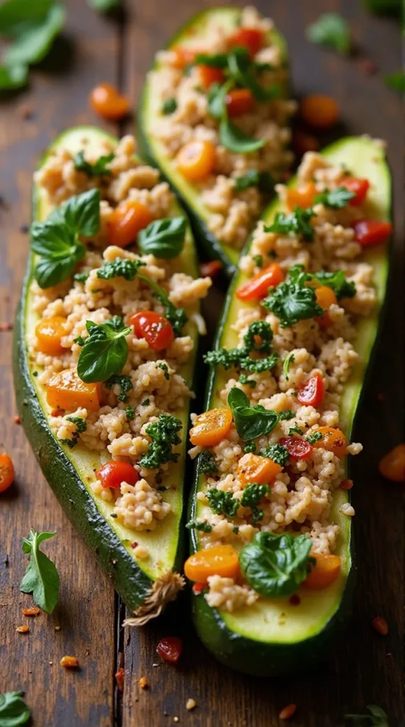 Turkey Pesto Zucchini Boats