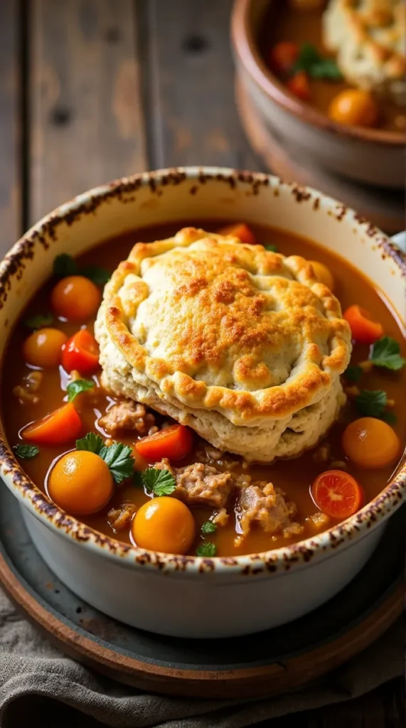 Turkey Pot Pie Stew with Biscuit Top
