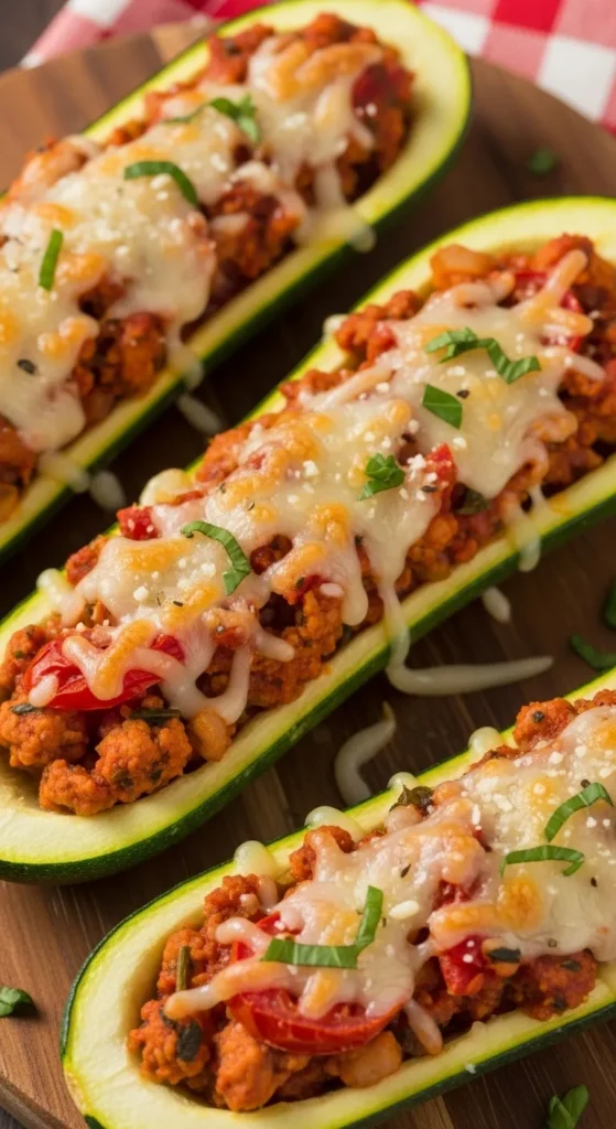Turkey Zucchini Boats Parm-Style