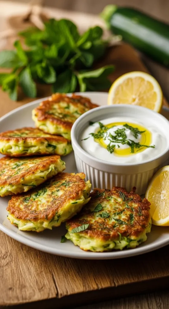 Zucchini Fritters with Yogurt Dip