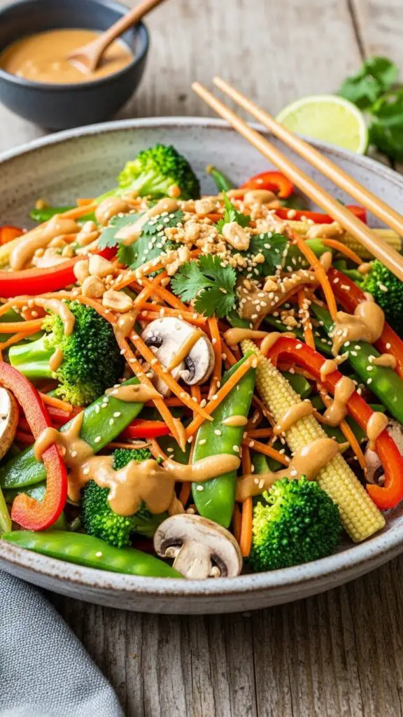 10-Minute Veggie Stir-Fry with Peanut Sauce