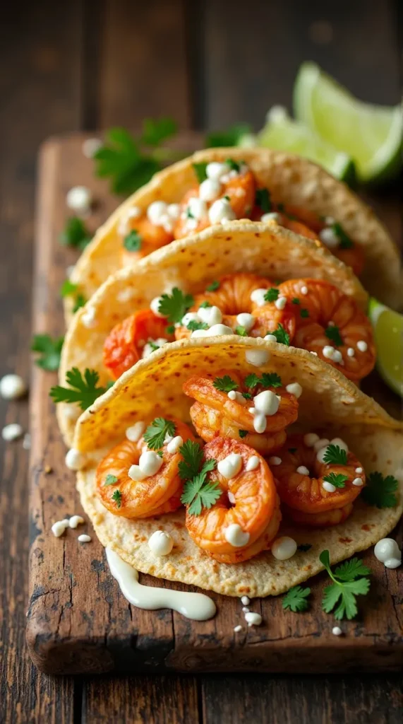 15-Minute Shrimp Tacos with Lime Crema