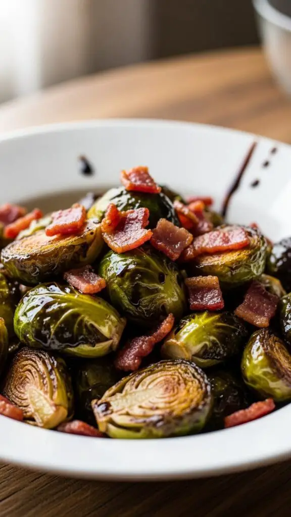 Balsamic Brussels Sprouts with Bacon Bits