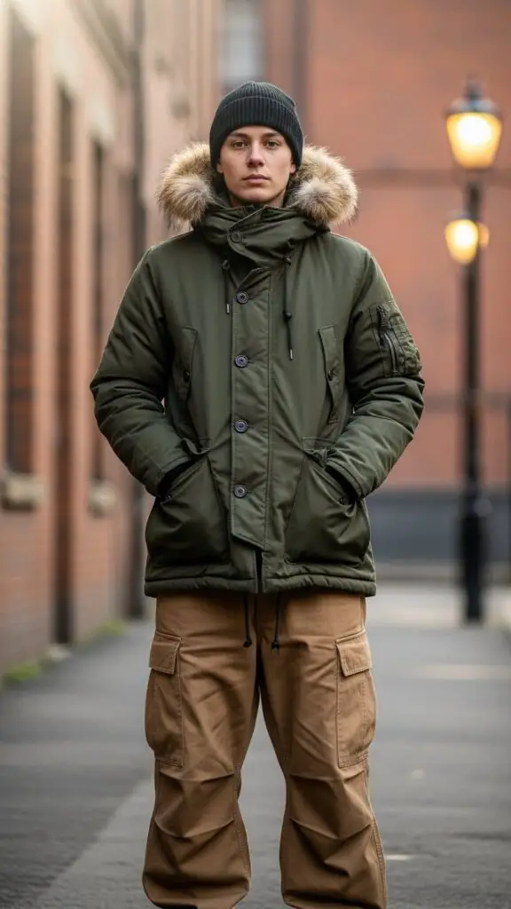 Beanie + Parka + Cargo Pants