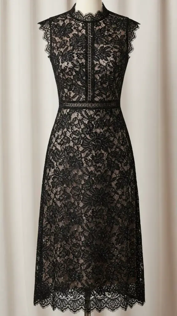 Black Lace Midi with Sparkle Accents