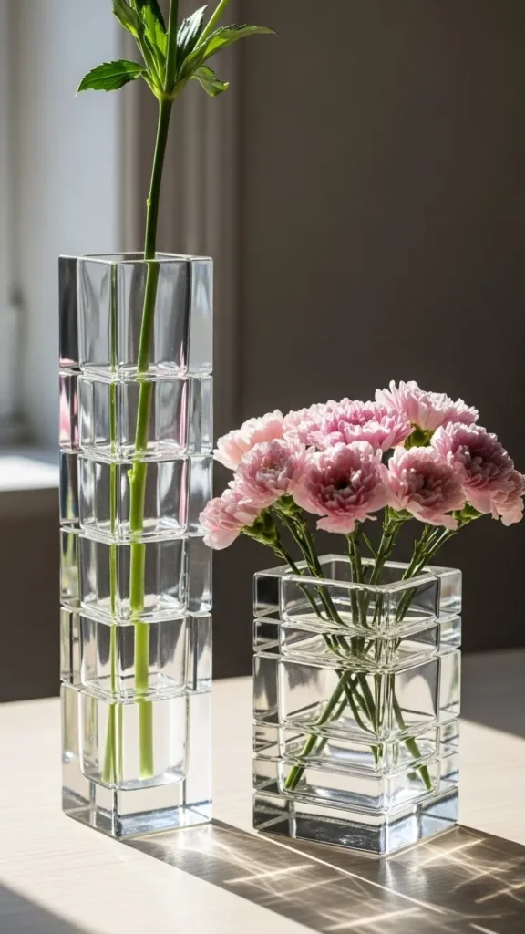 Block Design Reversible Glass Vase