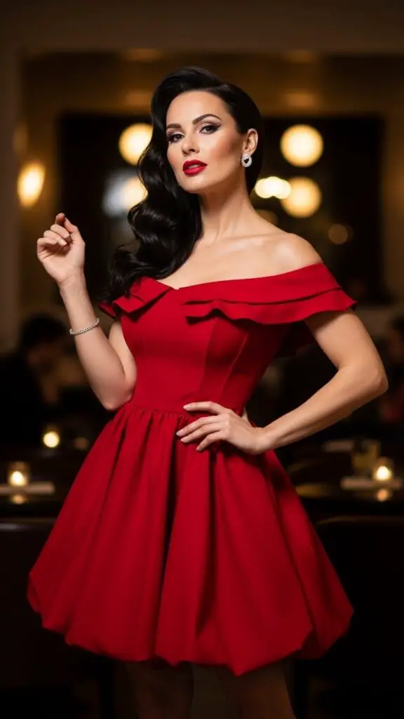 Bold Off-Shoulder Red Cocktail Dress
