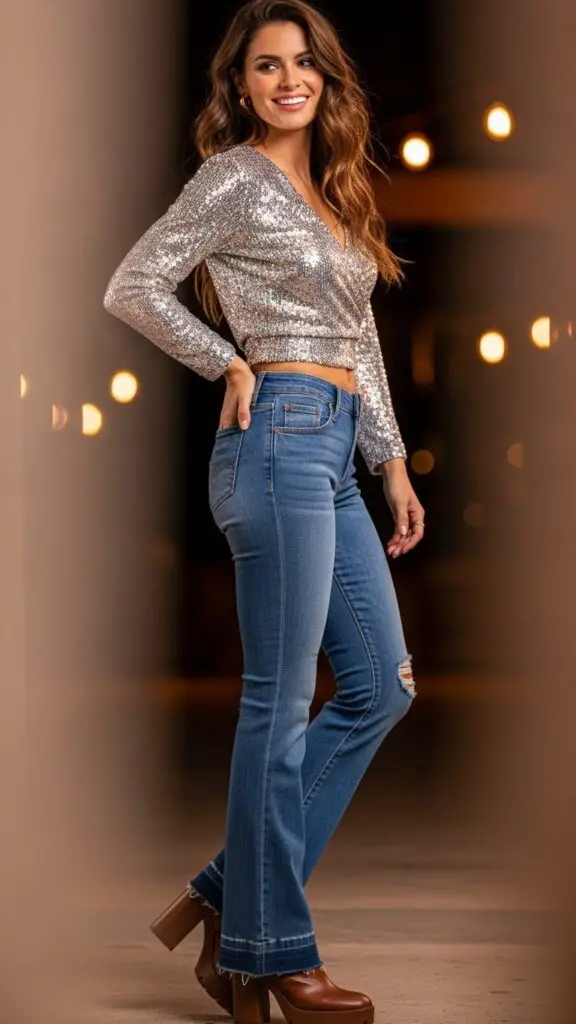Bootcut Jeans + Sequin Top