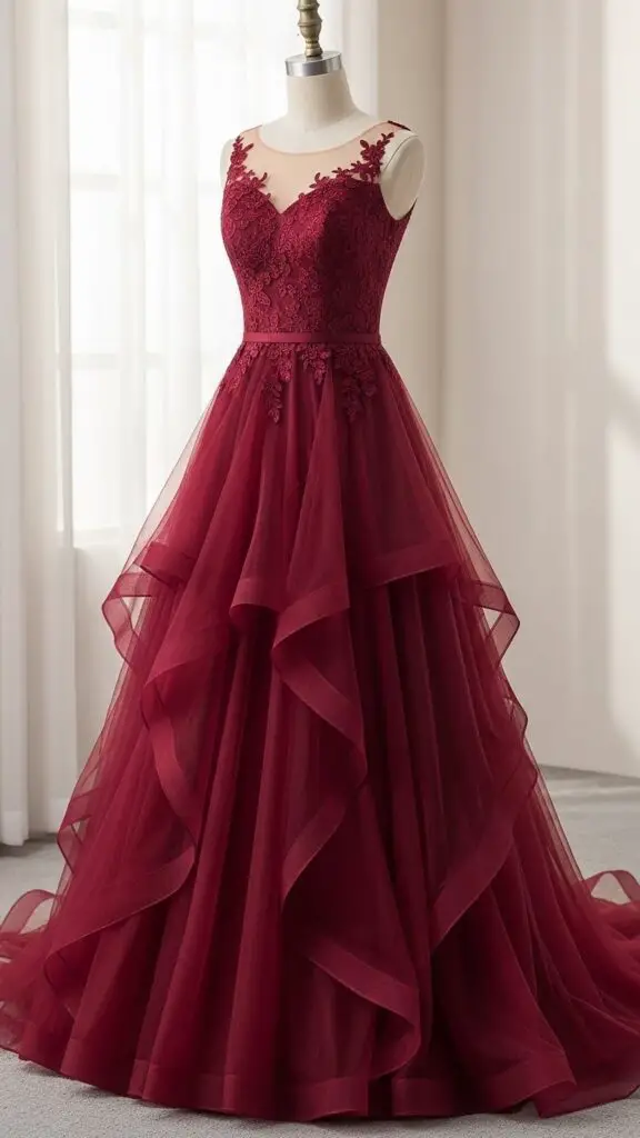 Burgundy Tulle A-Line
