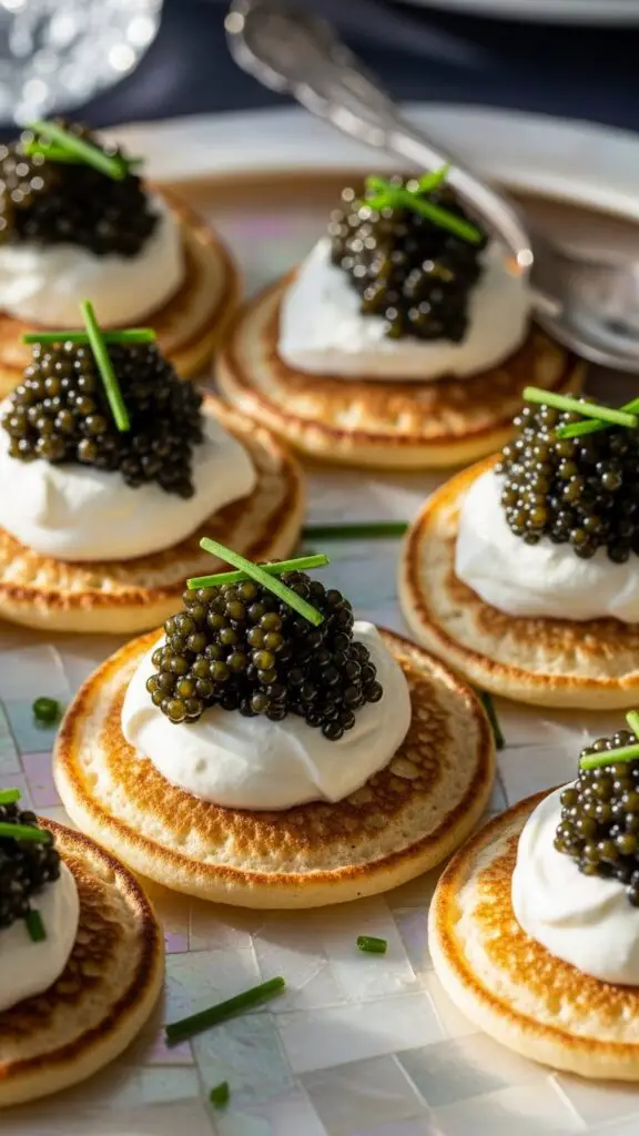 Caviar-Topped Blinis with Crème Fraîche