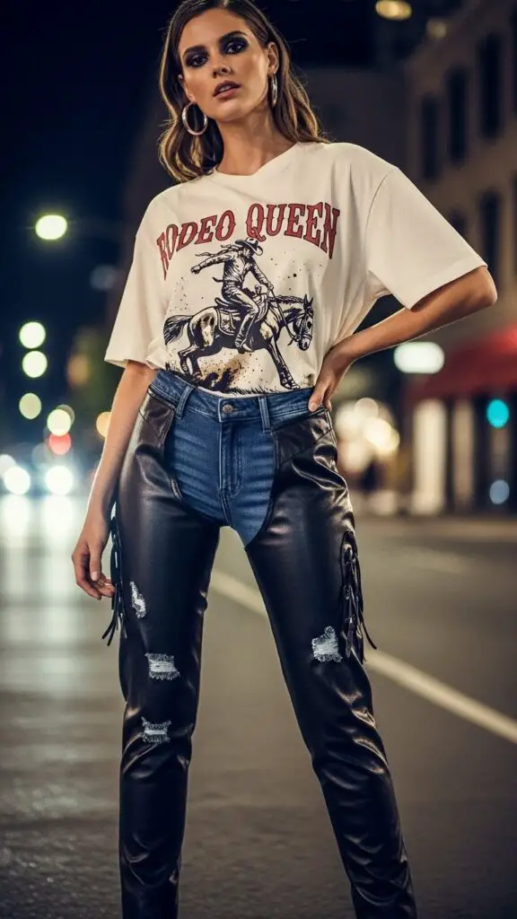 Chaps-Inspired Leggings + Graphic Tee