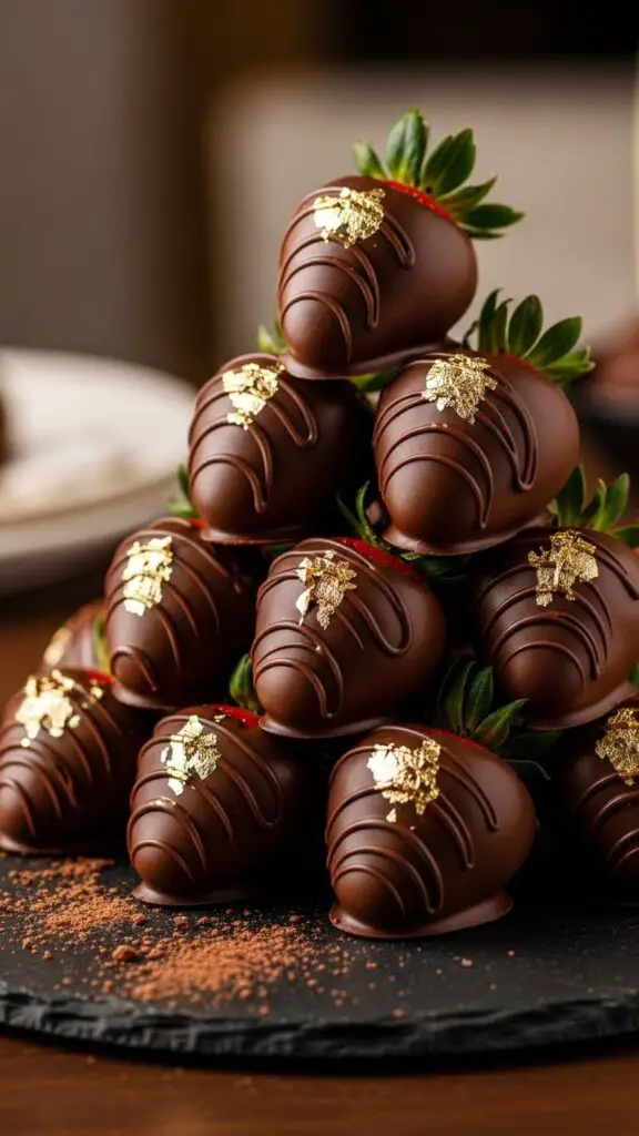 Chocolate-Dipped Strawberries with Gold Leaf