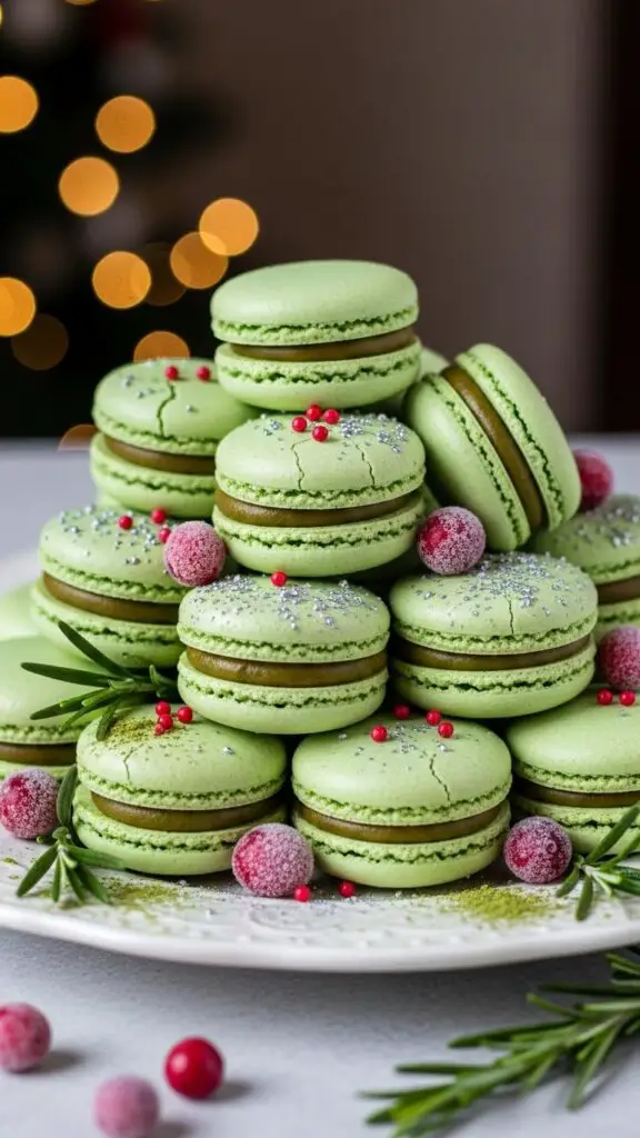 Christmas Macarons with Green Tea Ganache
