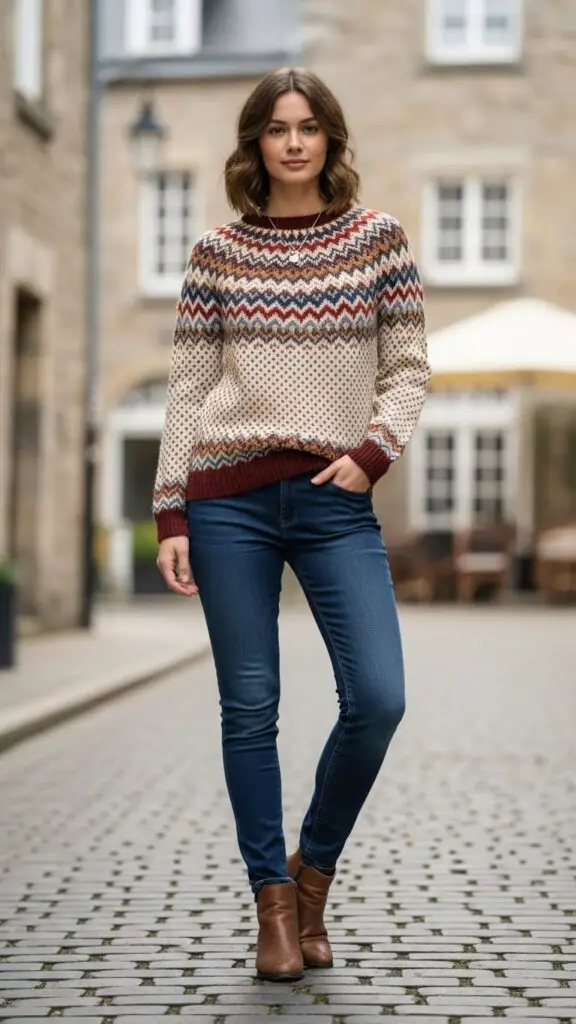 Classic Fair Isle Sweater + Skinny Jeans