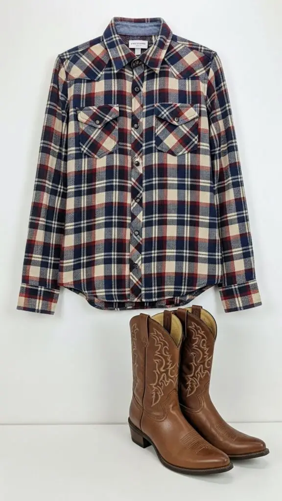 Classic Plaid Shirt + Brown Cowboy Boots