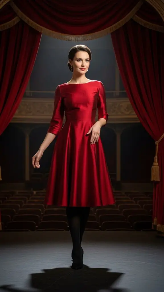 Classic Red Dress with Black Tights