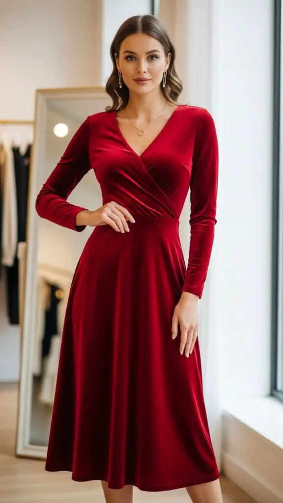 Classic Red Velvet Midi Dress