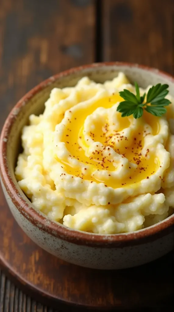 Creamy Garlic Mashed Potatoes with Crispy Butter Drizzle