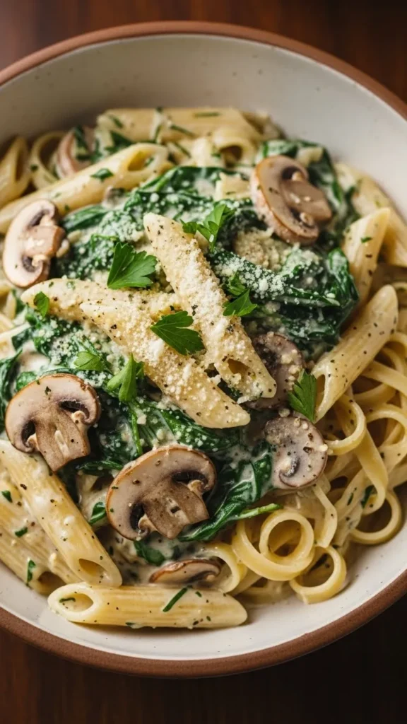 Creamy Spinach and Mushroom Pasta