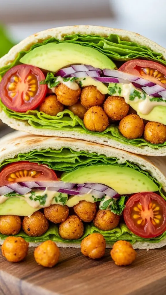 Crispy Chickpea & Avocado Pita Wraps