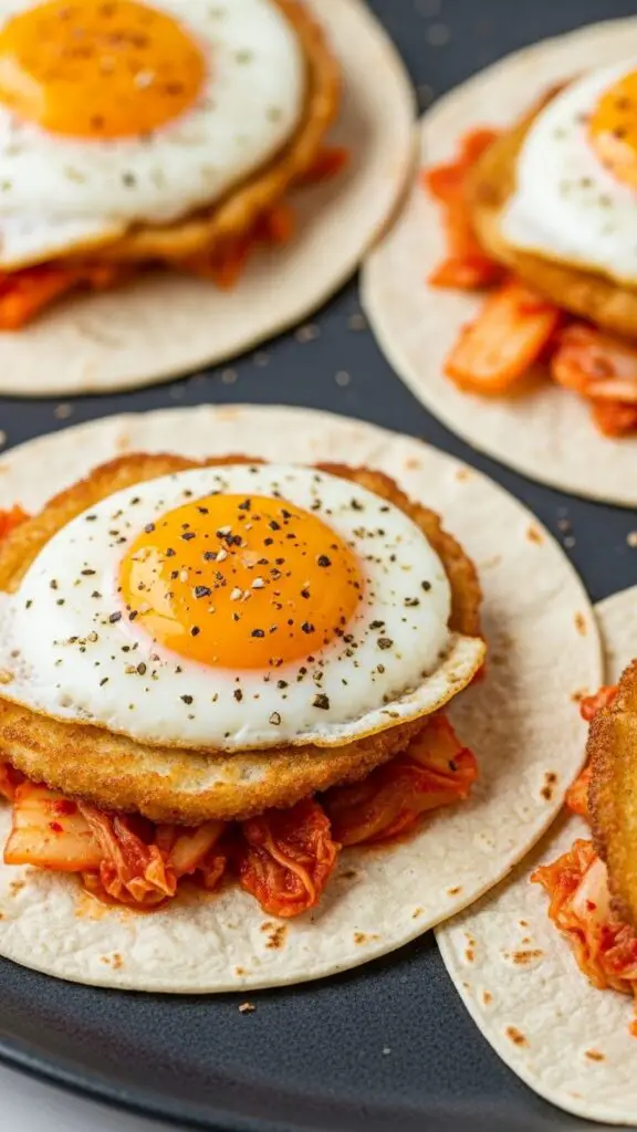 Crispy Egg & Kimchi Breakfast Tacos