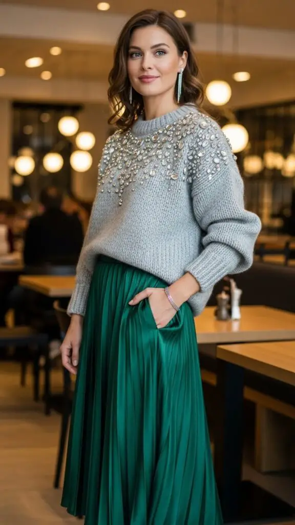 Crystal Embellished Sweater + Midi Skirt
