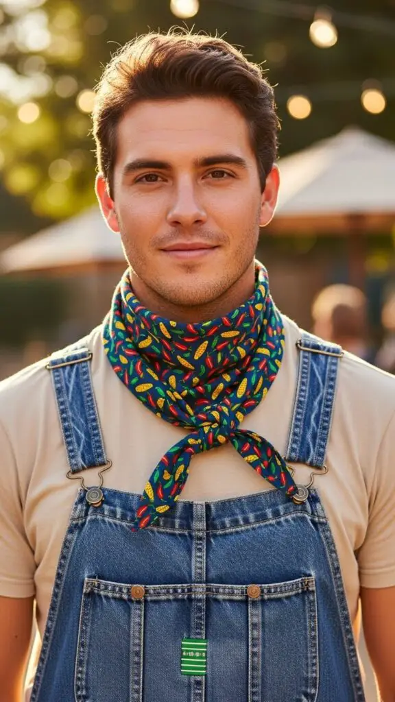 Denim Overalls + Festive Bandana