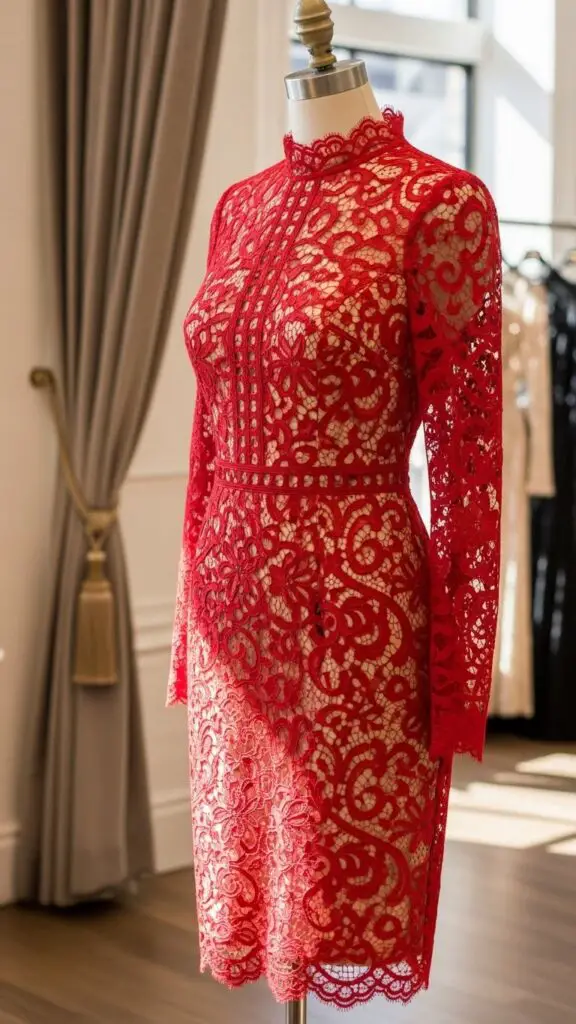 Elegant Red Lace Sheath Dress