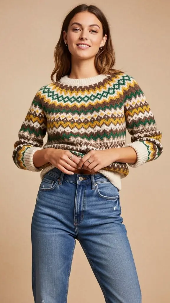 Fair Isle Sweater with Mom Jeans