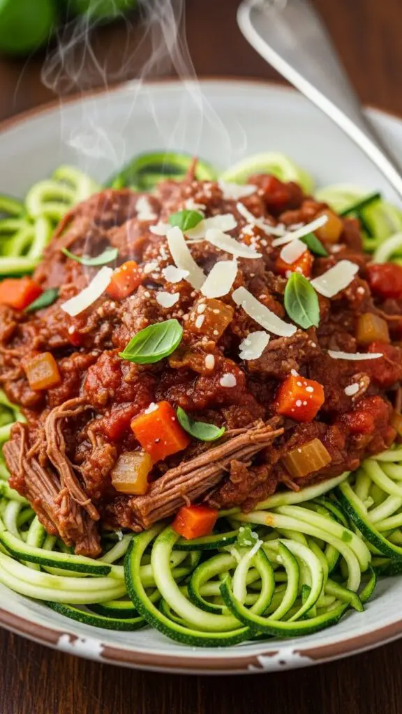 Fall-Apart Beef Ragu Over Zoodles