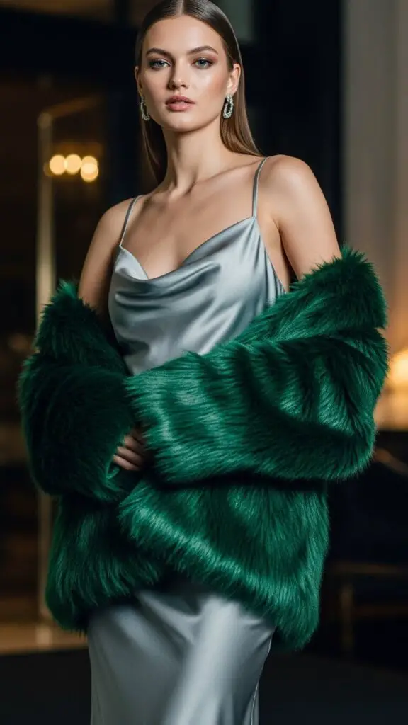 Faux Fur Stole + Slip Dress