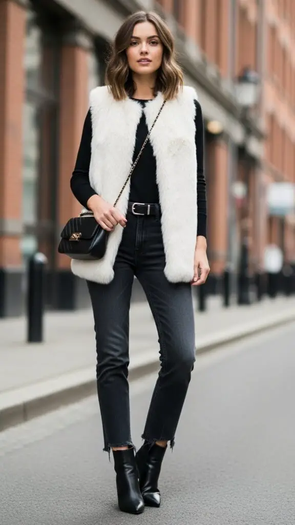 Faux Fur Vest + Straight-Leg Pants