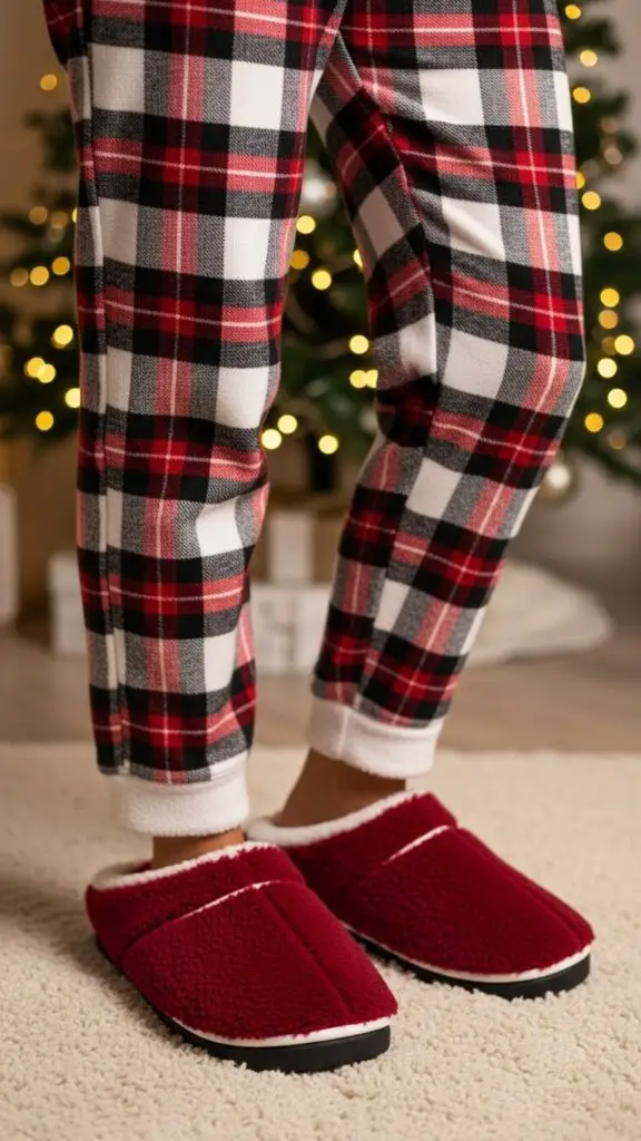 Festive Pajamas + Fuzzy Slippers