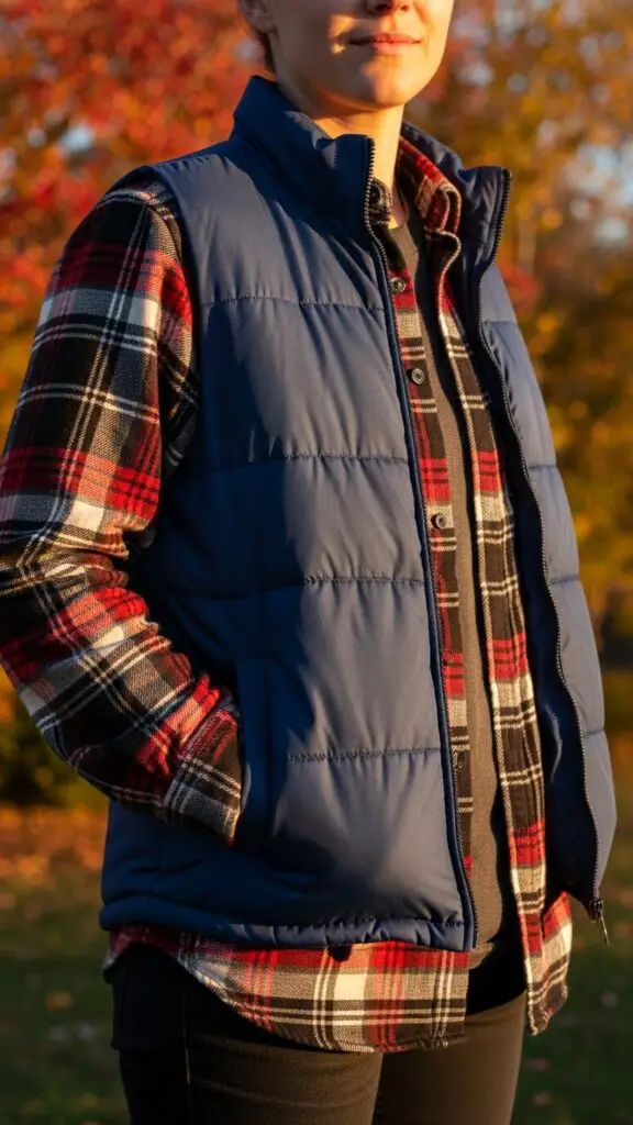 Flannel Shirt Layered with Vest