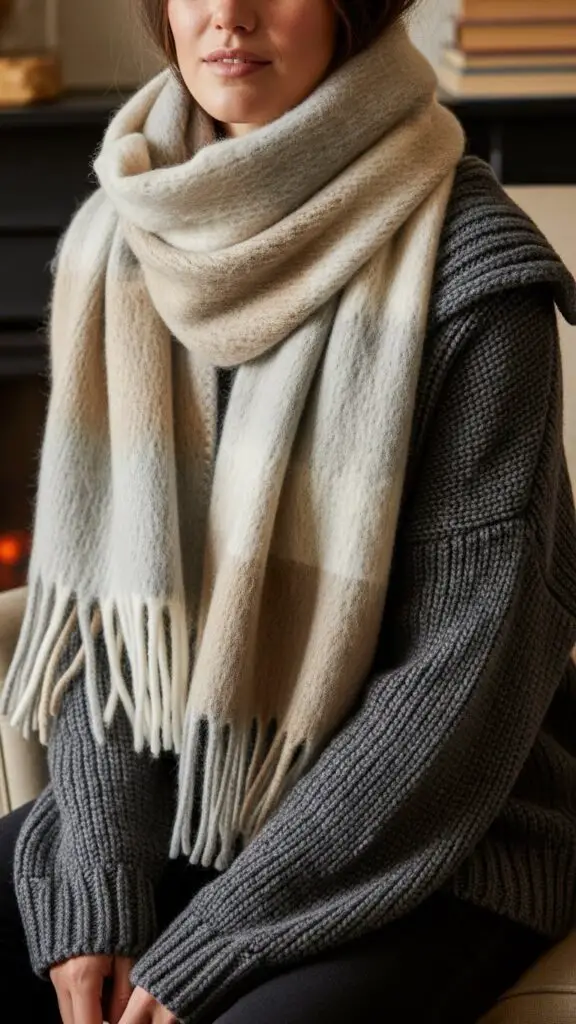 Fluffy Blanket Scarf Wrap with Sweater