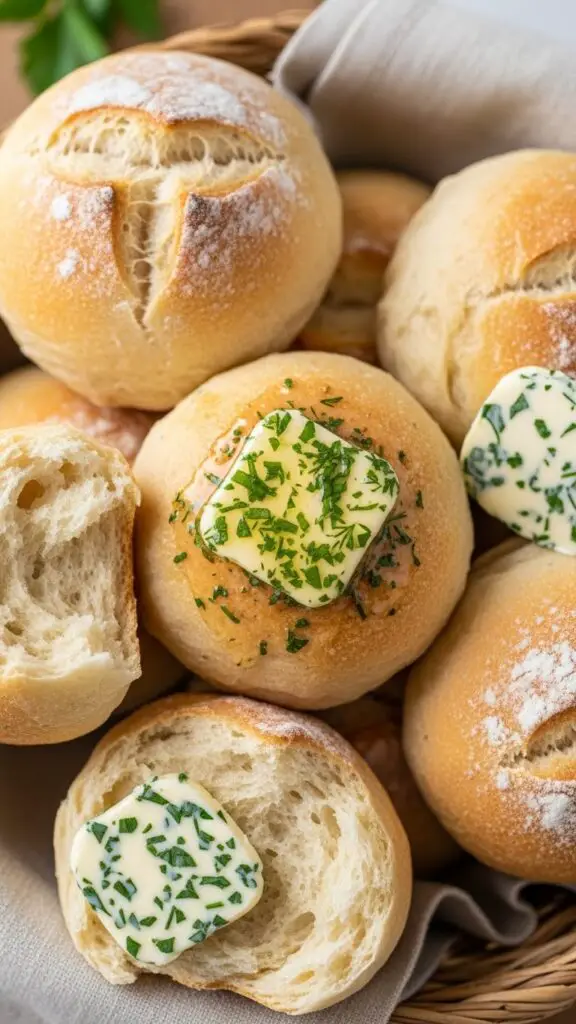 Fluffy Dinner Rolls with Herb Butter