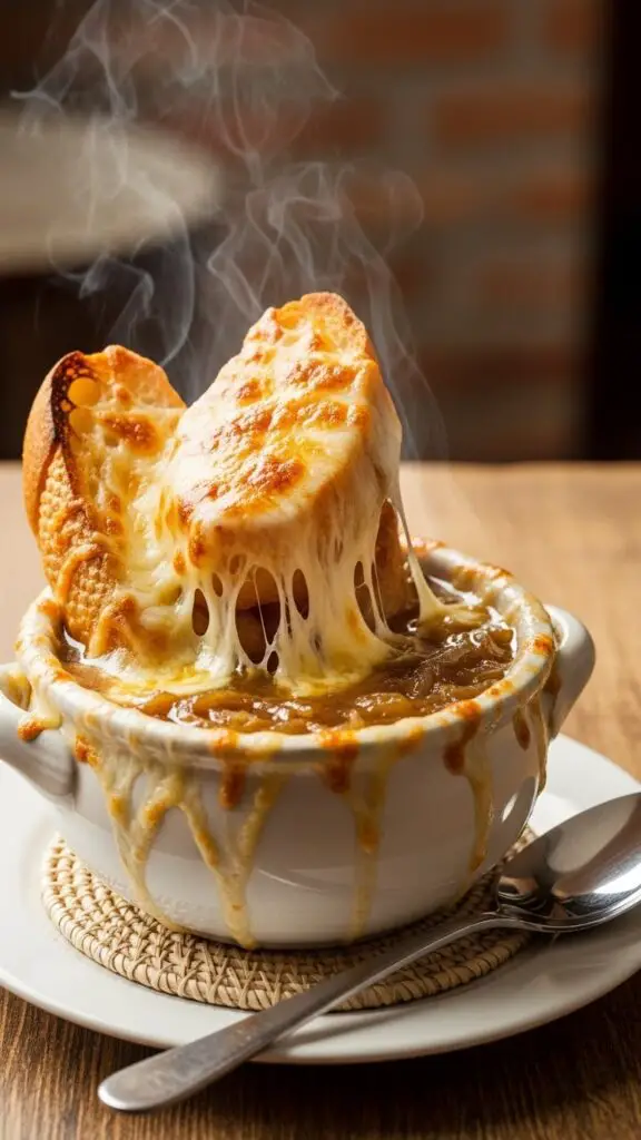 French Onion Soup with a Cheesy Bread Lid
