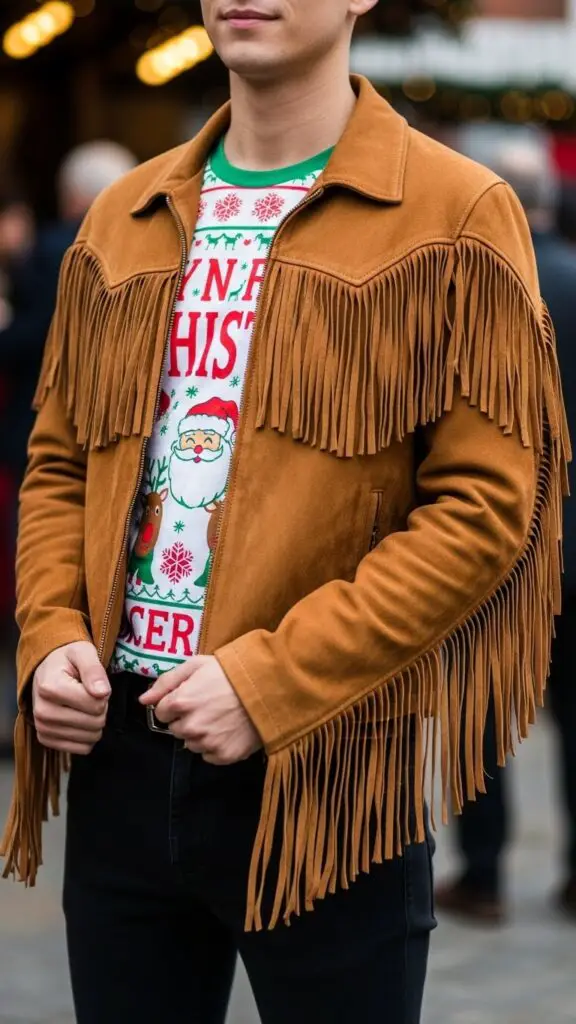 Fringe Jacket + Holiday Graphic Tee