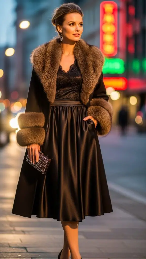 Fur-Trimmed Coat + Cocktail Dress