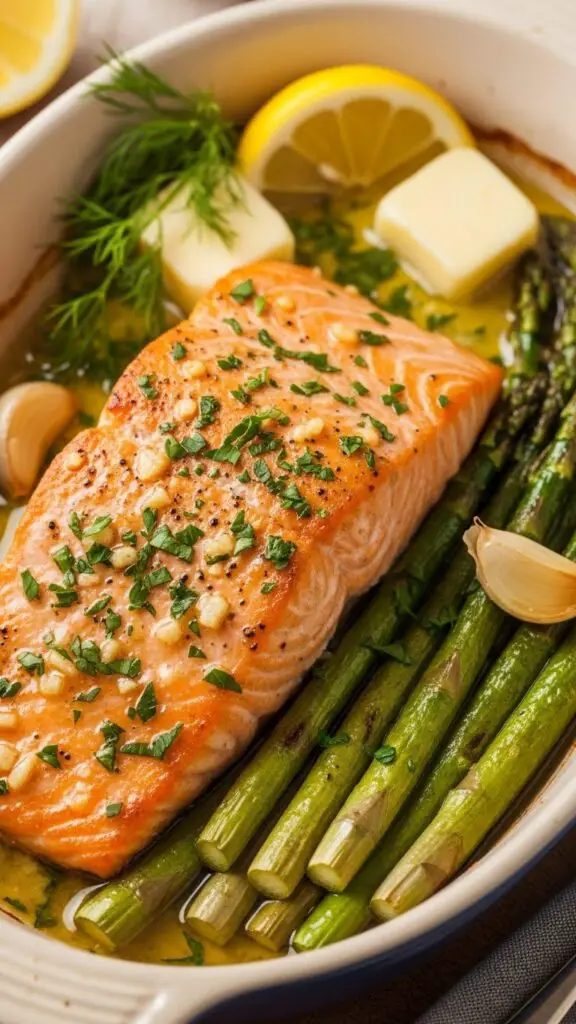 Garlic Butter Baked Salmon with Asparagus