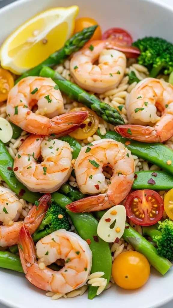 Garlic Butter Shrimp with Spring Veggies & Orzo